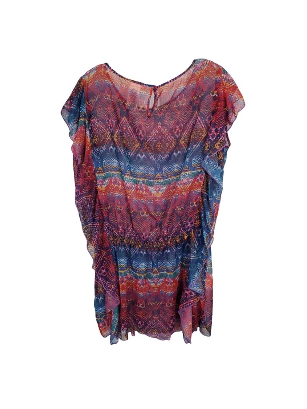 Jessica Simpson Size L Top Cover Up Multicolor Sheer Chiffon Aztec Print Boho - Picture 2 of 7